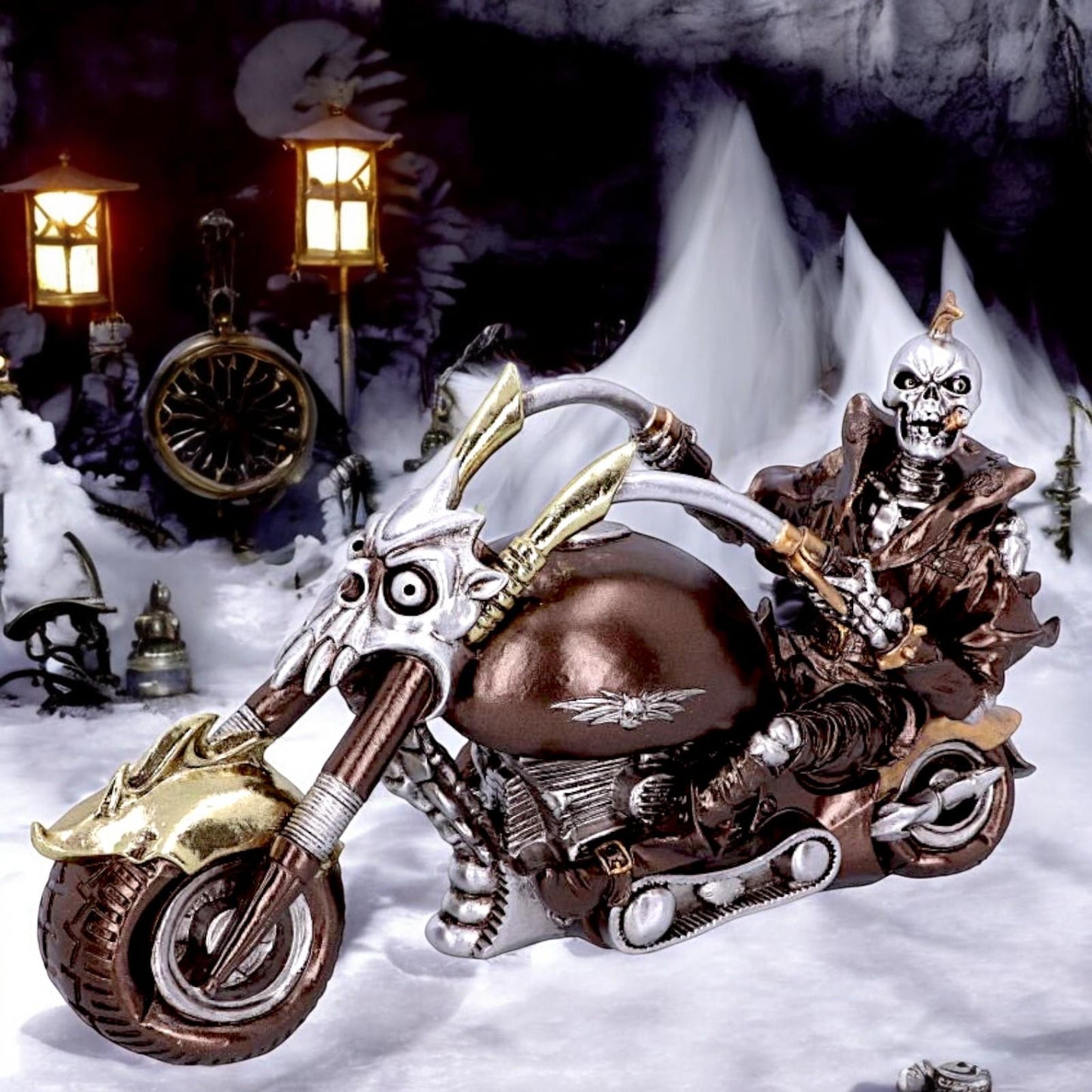 Steampunk Skeleton Motorbike Figurine Gothic Rider Statue Fantasy Horror Ornament