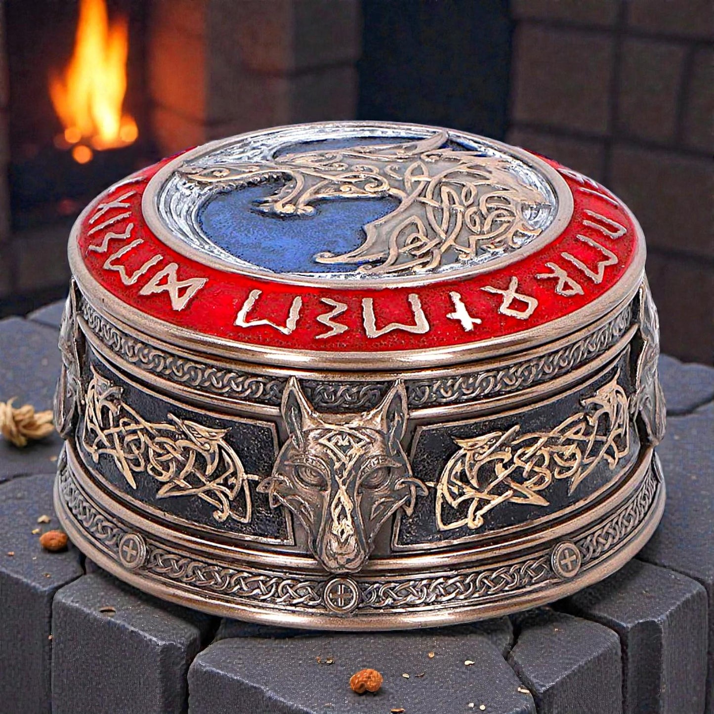 Fenrir Treasure Box Norse Mythology Viking Wolf Rune Storage Keepsake Trinket