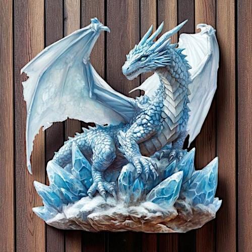 Ice Dragon Metal Wall Plaque | Embossed Fantasy Decor | 41.5x40cm Gothic Dragon Art