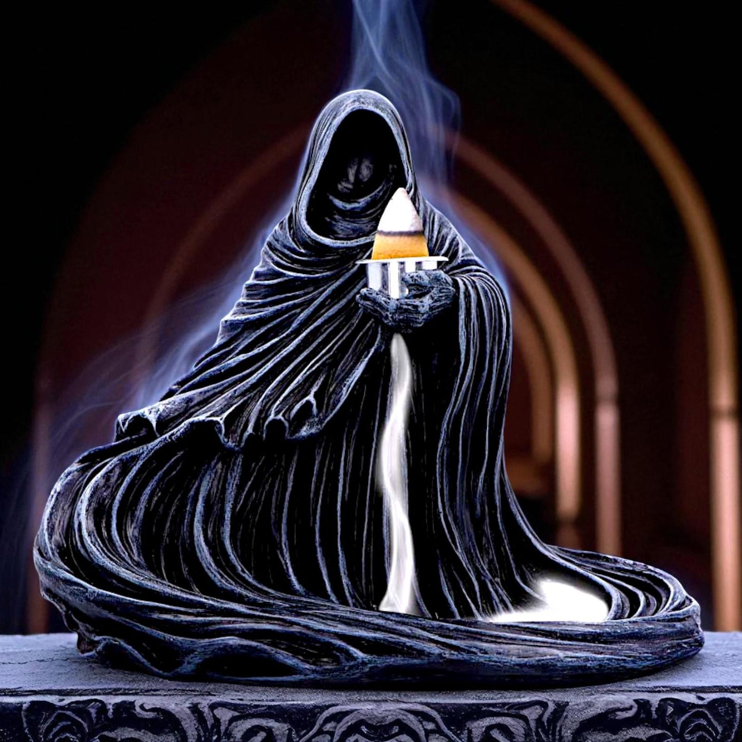 Gothic Backflow Incense Burner Grim Reaper Haunted Halloween Horror Statue