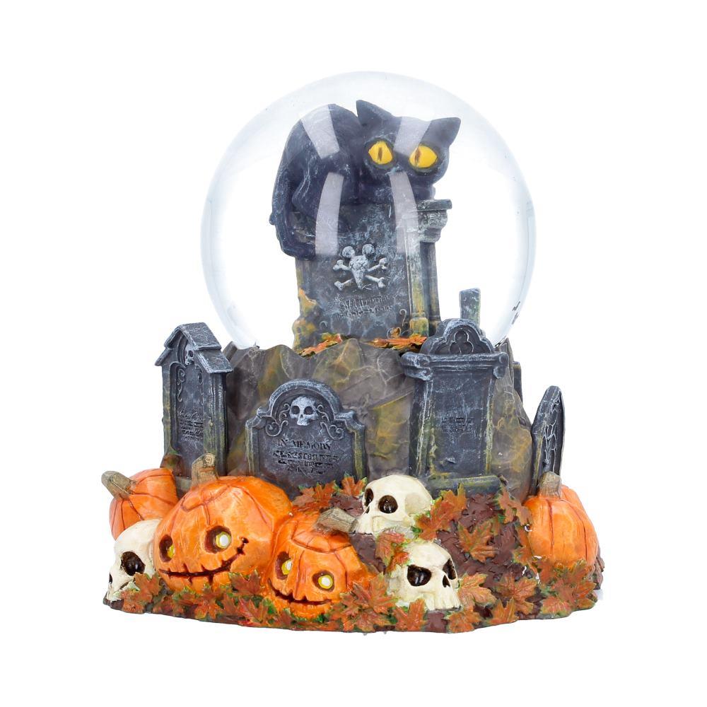 Halloween Black Cat Snow Globe Pumpkin Graveyard Skull Gothic Ornament