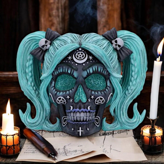 Witchy Skull Gothic Statue Occult Altar Figurine Home Decor Ornament Halloween