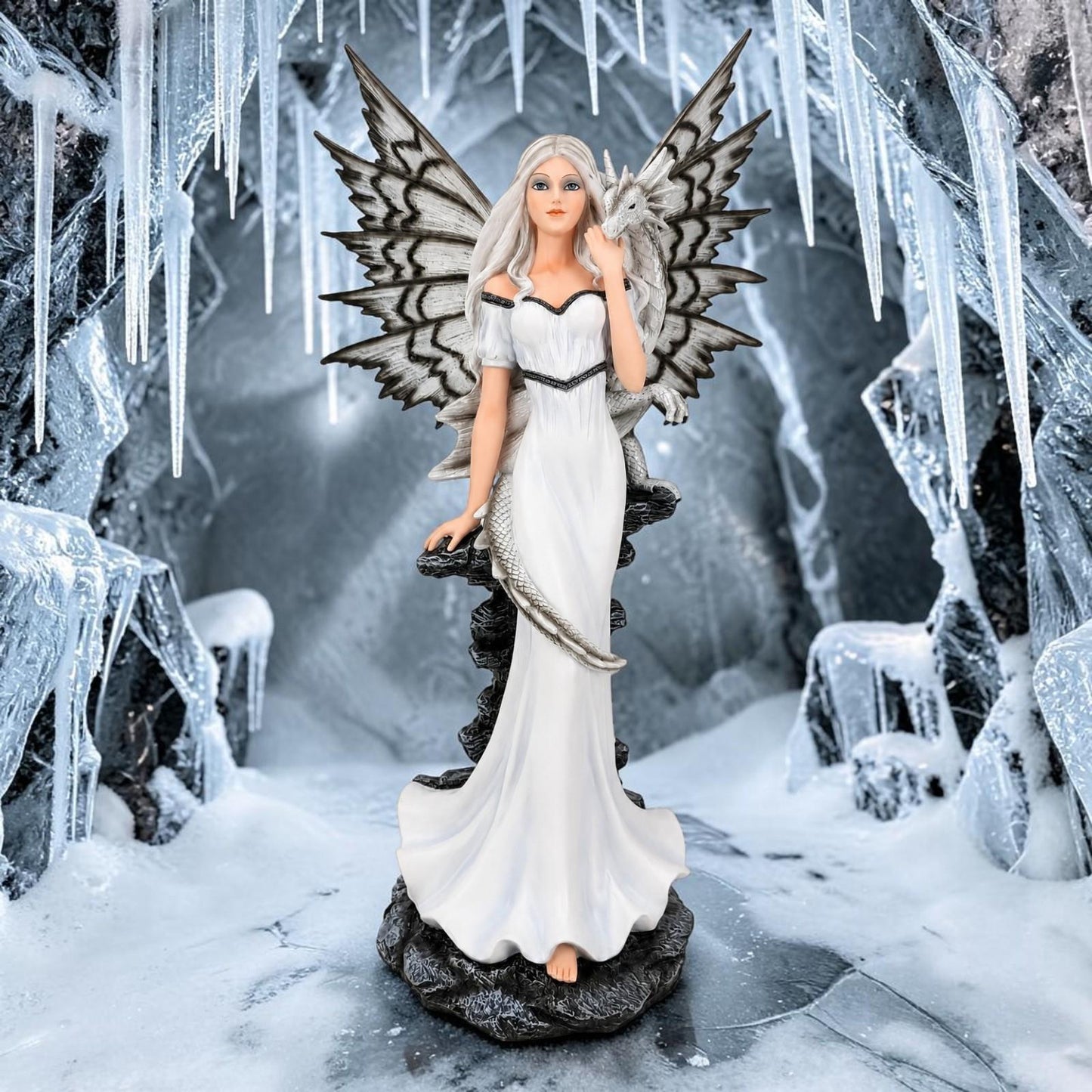 Gothic Fairy Dragon Figurine White Fantasy Statue Butterfly Wings Gothic Ornament
