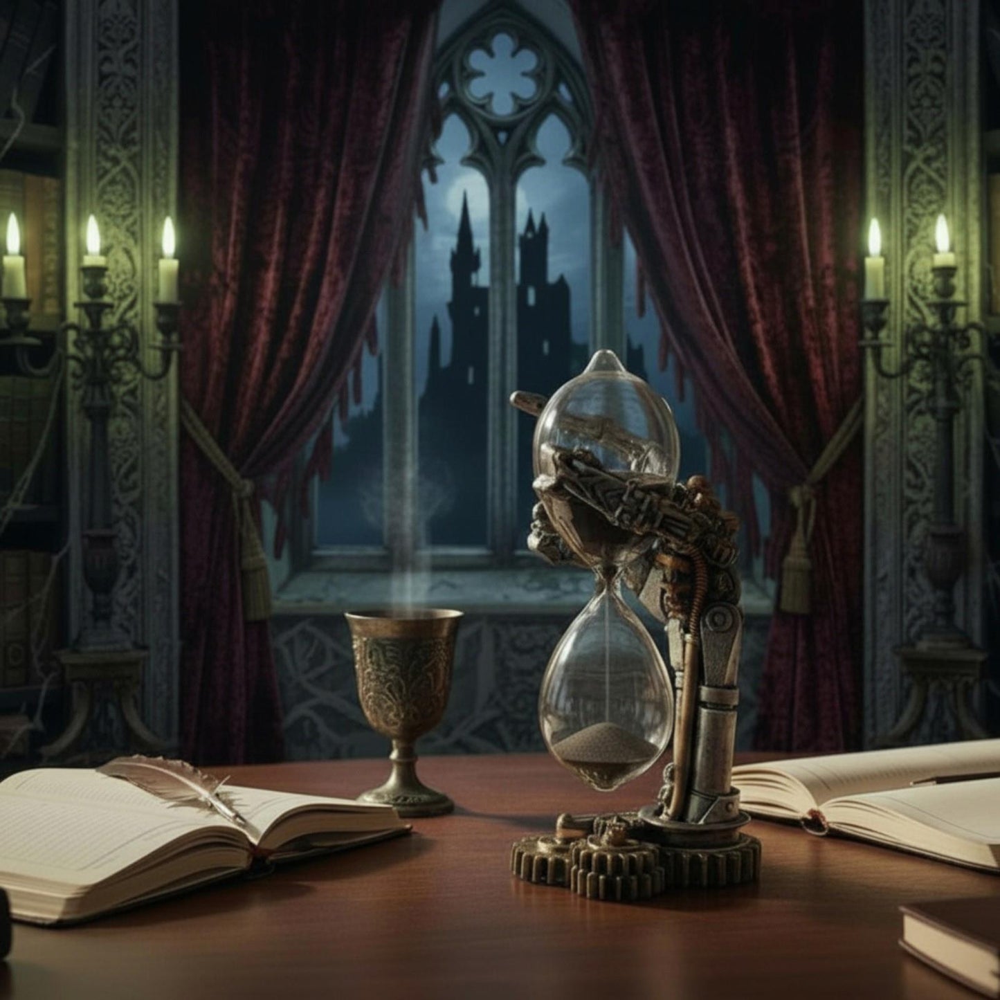 Mechanical Steampunk Hourglass Skeleton Sand Timer Industrial Gothic Ornament