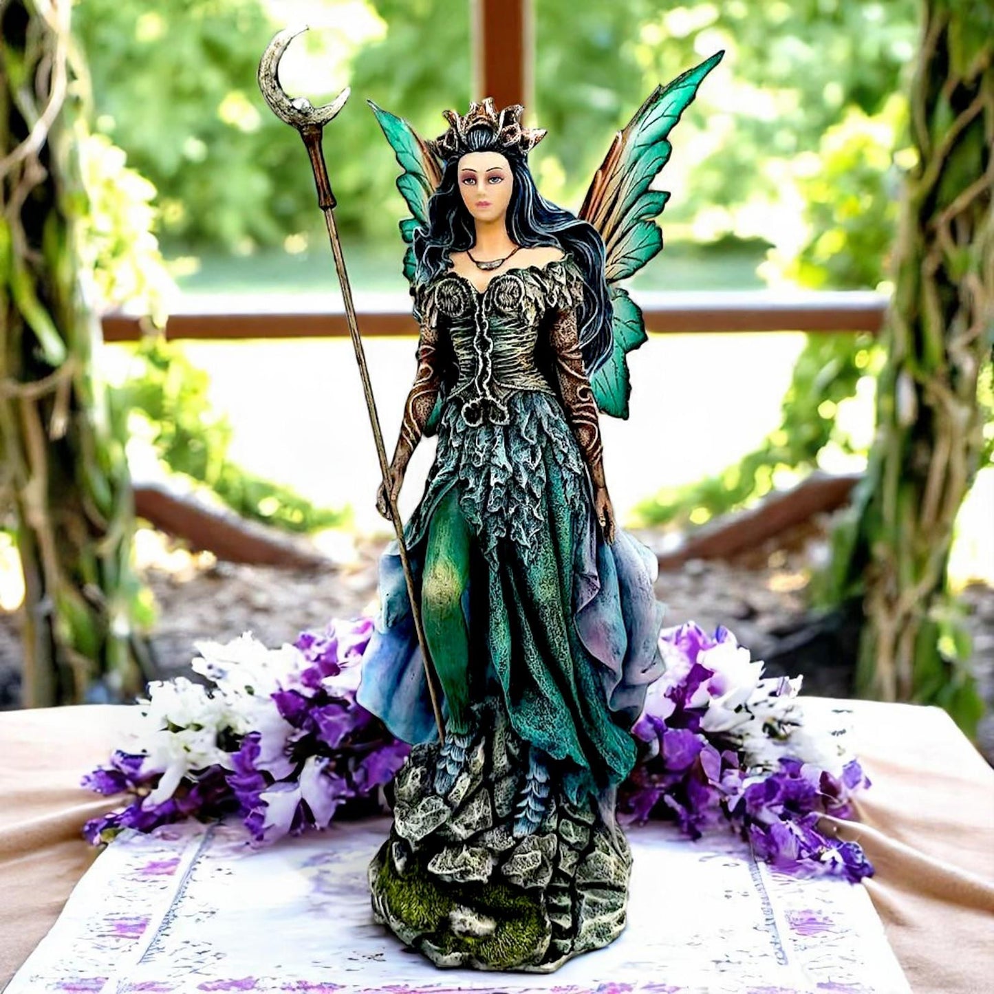 Fantasy Night Spirit Fairy Statue Gothic Moon Sorceress Enchanted Figurine Statue