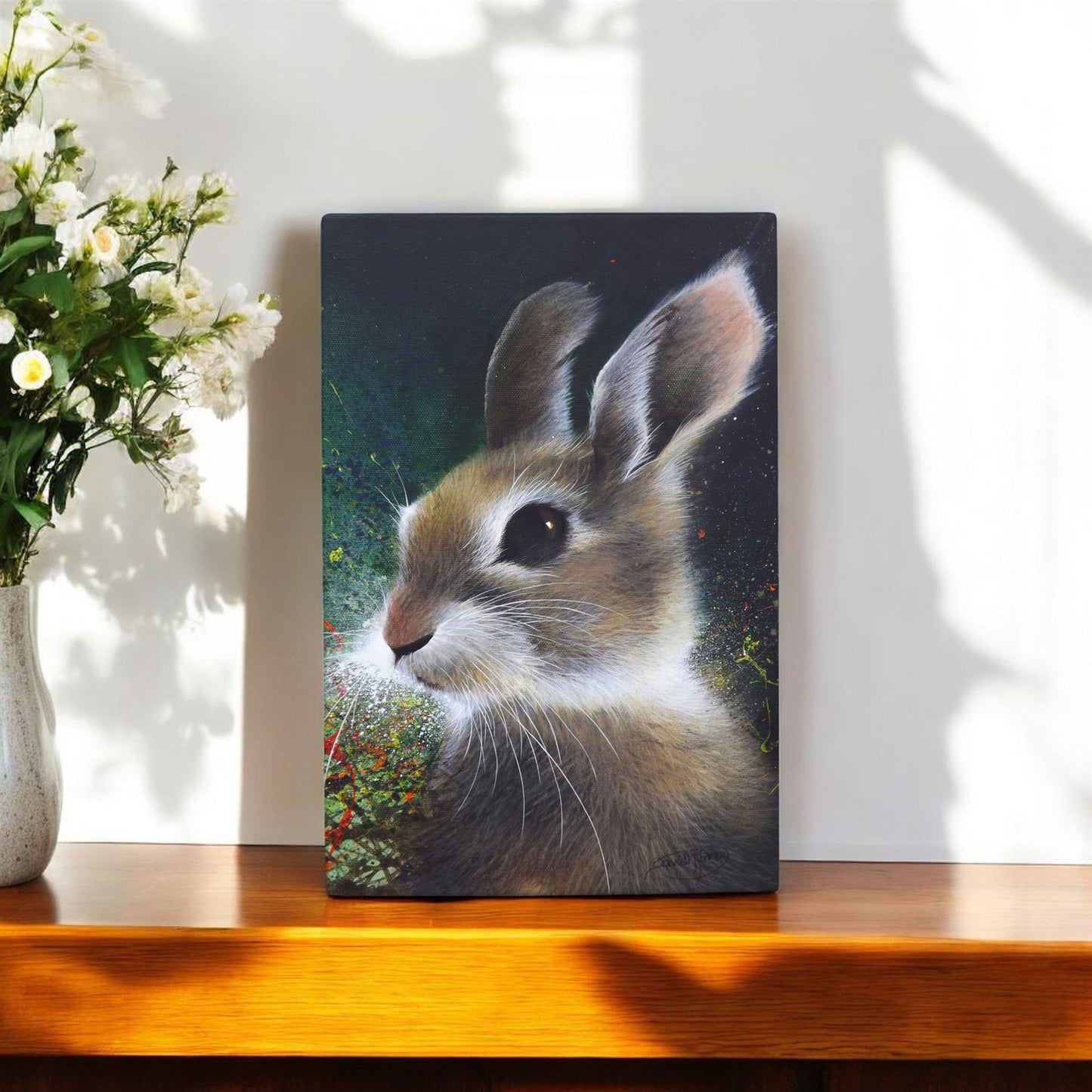 Bunny Ceramic Art Tile by D. Finney | 30x20cm | Wall Decor Ready to Hang