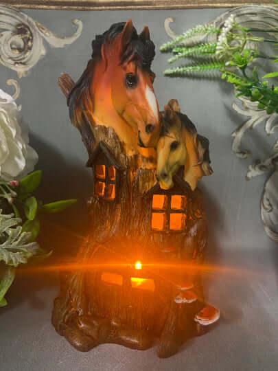 Novelty Horses House with Led Light Figurine Statue Ornament Horse Gift