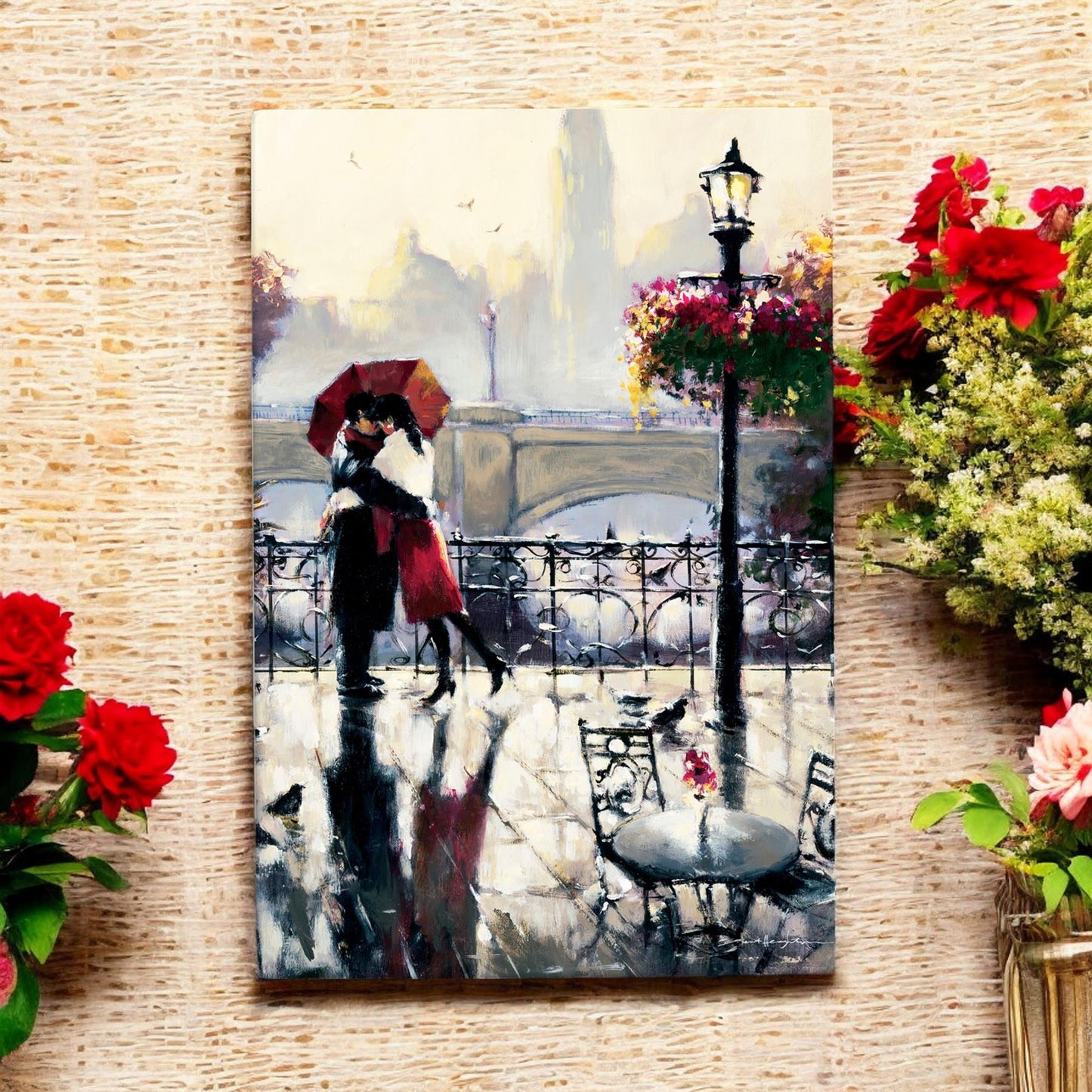 EMBRACE Romantic Parisian Scene Ceramic Art Tile by Brent Heighton 30x20 cm - Ready to Hang - Wall Decor, Romantic Art Tile, Gift Boxed-Osiris Craftworks