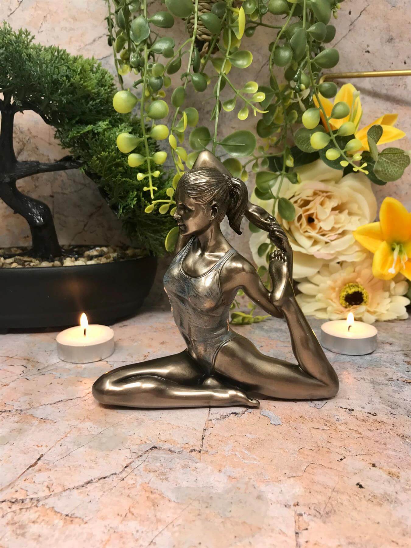 Female 'Eka Pada Rajahapitasana' Position Bronzed Figurine Yoga Statue