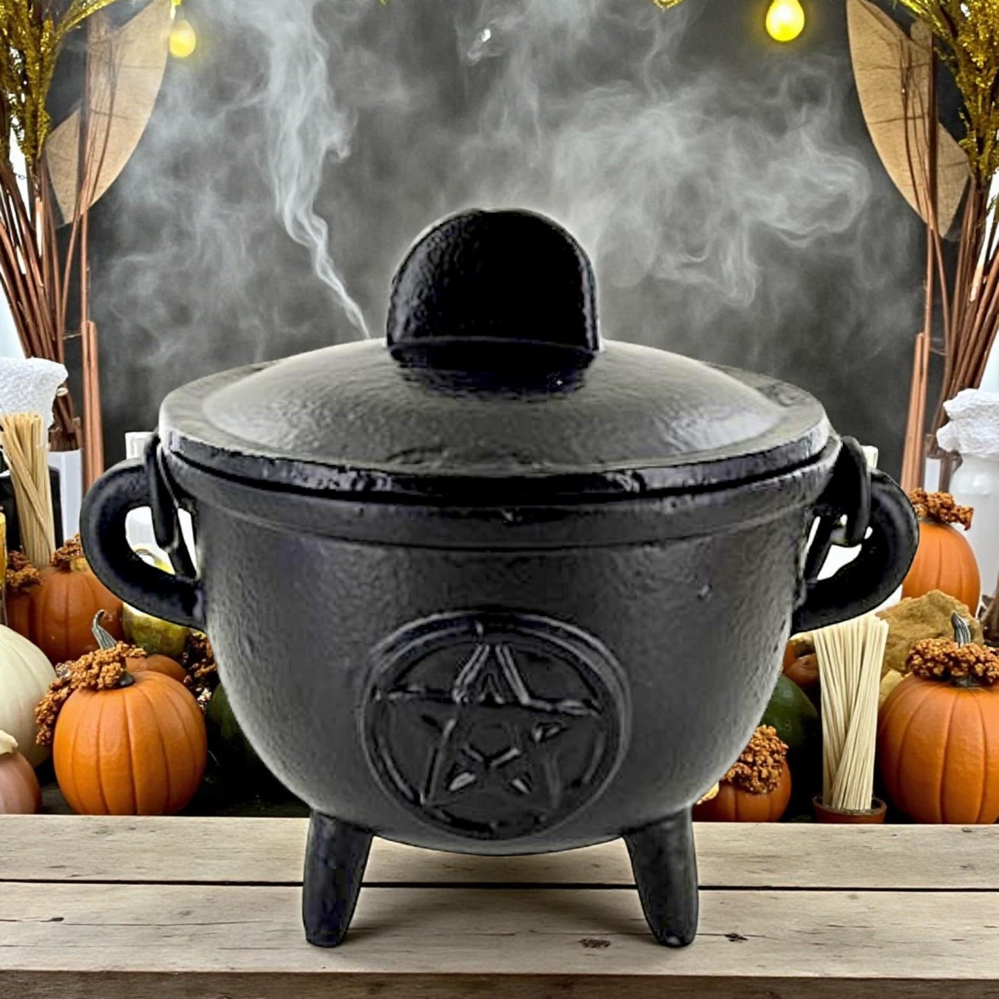 Witchcraft Cast Iron Pentagram Cauldron Medium Wiccan Pagan Spiritual Tool
