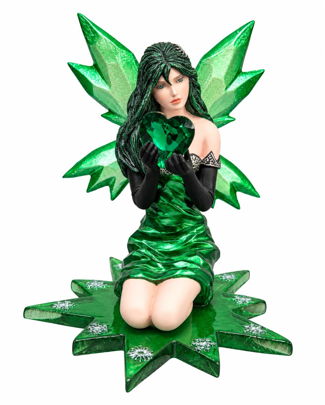 Emerald Green Fairy Figurine Holding Heart Fantasy Ornament Collectible Gift