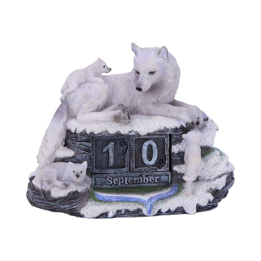 Mother Wolf with Pups Perpetual Calendar Arctic Wildlife Figurine Home Decor