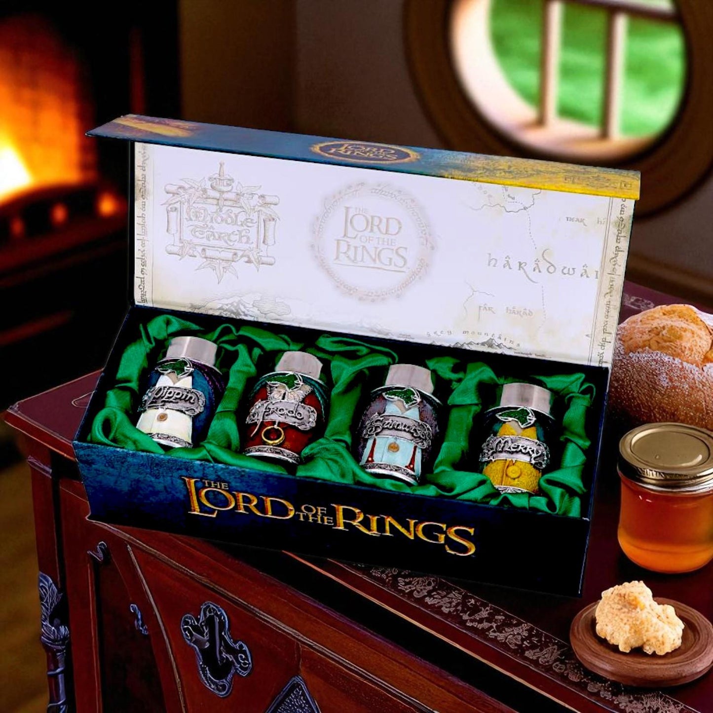 Lord of the Rings Hobbit Shot Glass Set Official Frodo, Sam, Merry, Pippin Cups