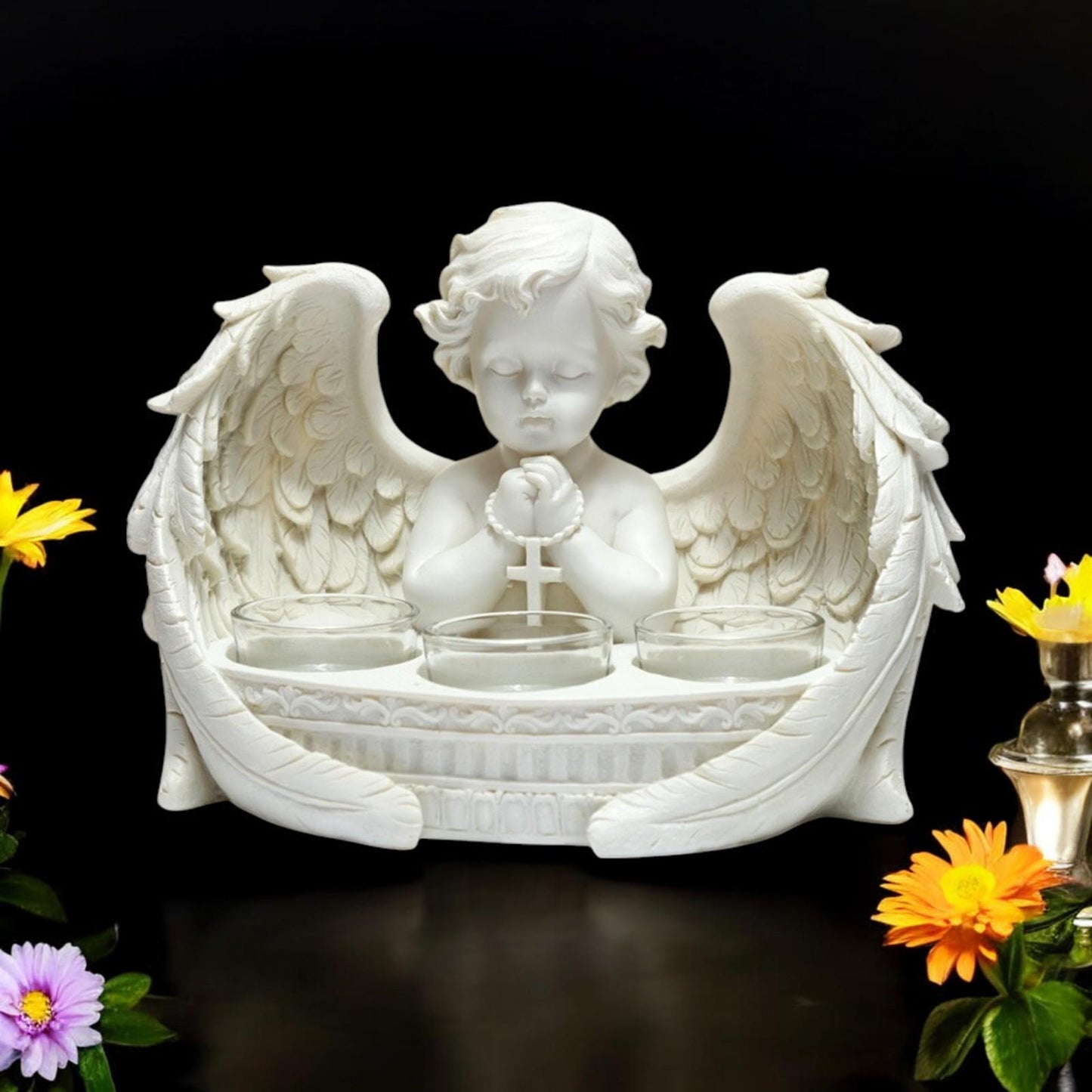 Elegant Cherub Tea Light Holder Praying Heaven Angel Candle Ornament Divine Art