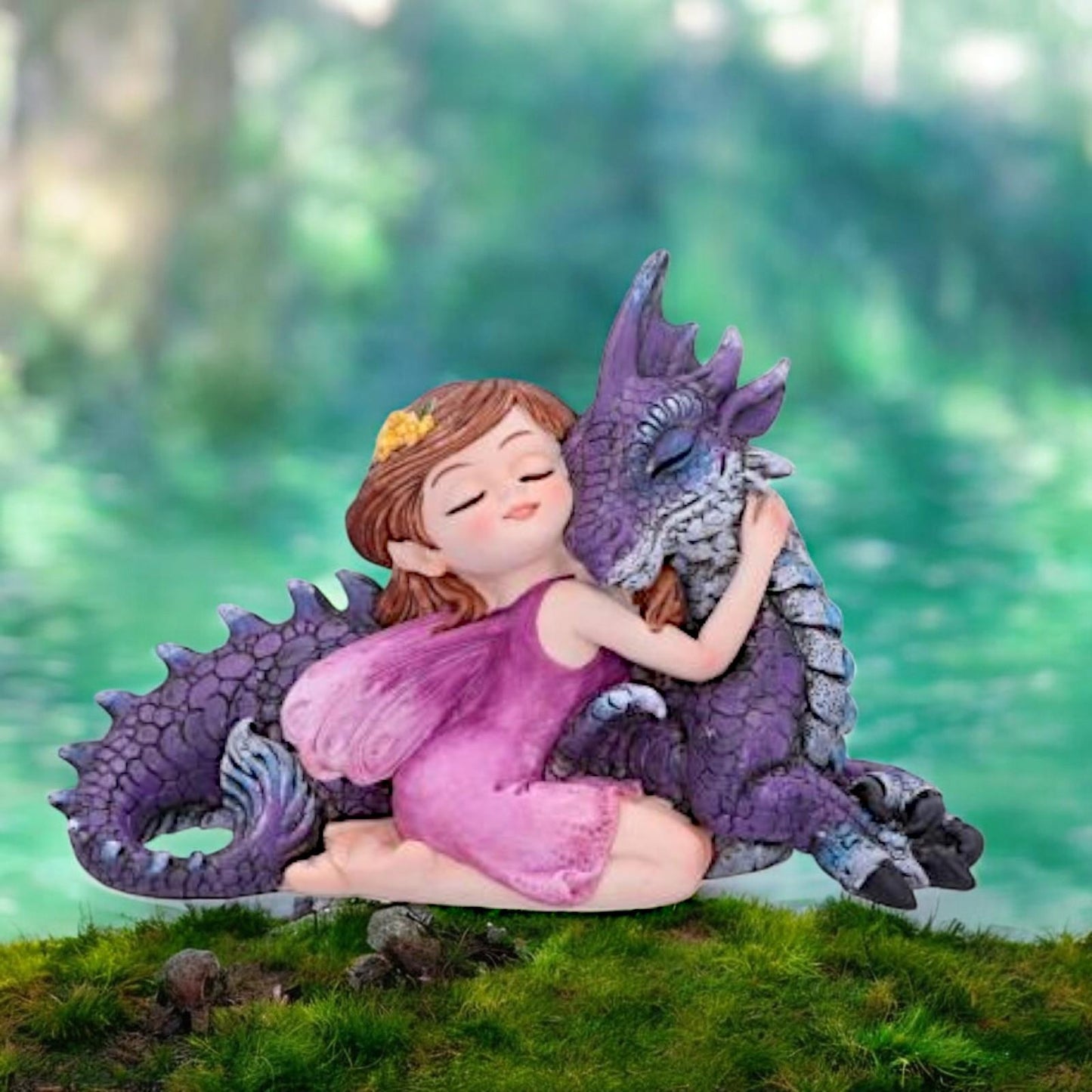 Cute Fairy and Purple Dragon Figurine Fantasy Statue Home Decor Ornament 15cm