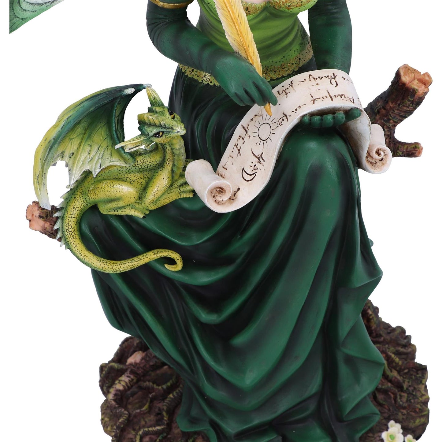 Enchanting 49.5cm Green Fairy Figurine with Dragon - Hand-Painted Fantasy Resin Sculpture