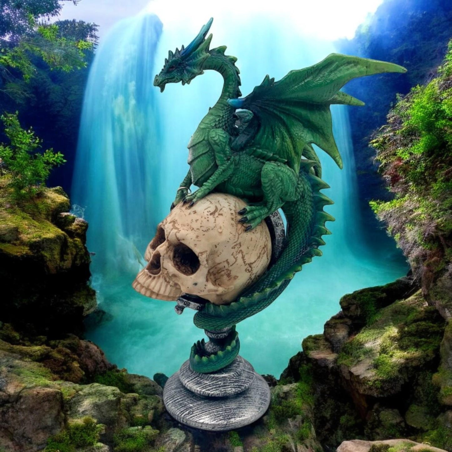 Green Skull Dragon Figurine - Gothic Fantasy Resin Sculpture Home Decor Ornament