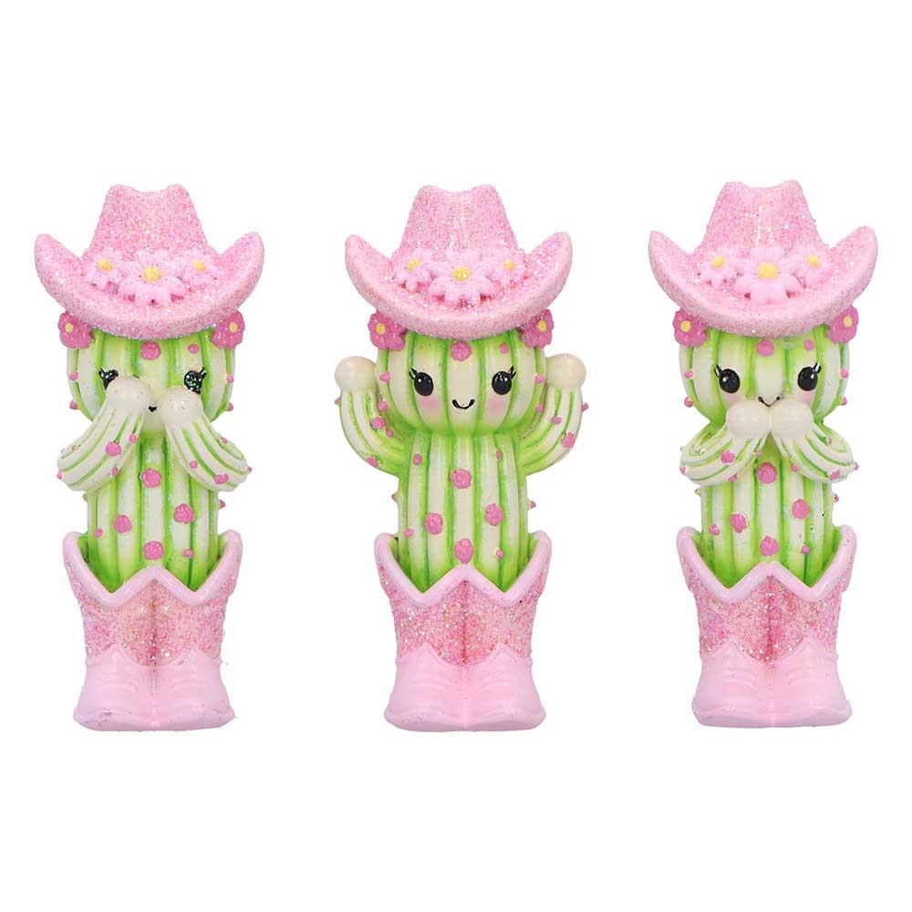 Three Wise Cactus Figurines Cute Novelty Ornament See Hear Speak Evil Decor