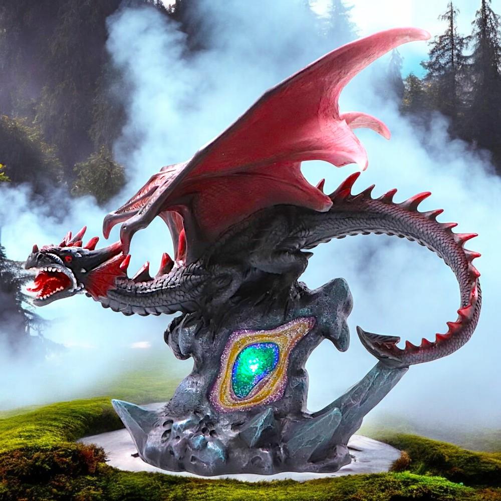 Majestic Fantasy Dragon Figurine with LED Light Up Base Mystical Crystal Core Art Decor
