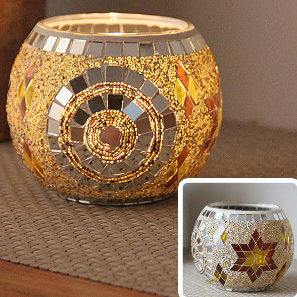 Mosaic glass candle holder