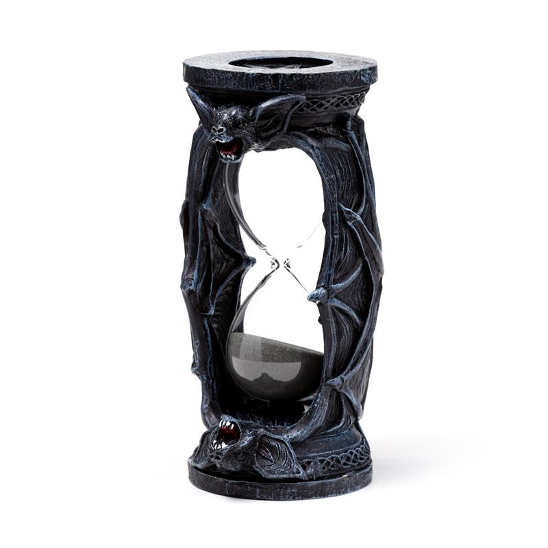 Gothic Vampire Bats Sand Timer Hourglass Fantasy Altar Decor Resin Ornament 19cm