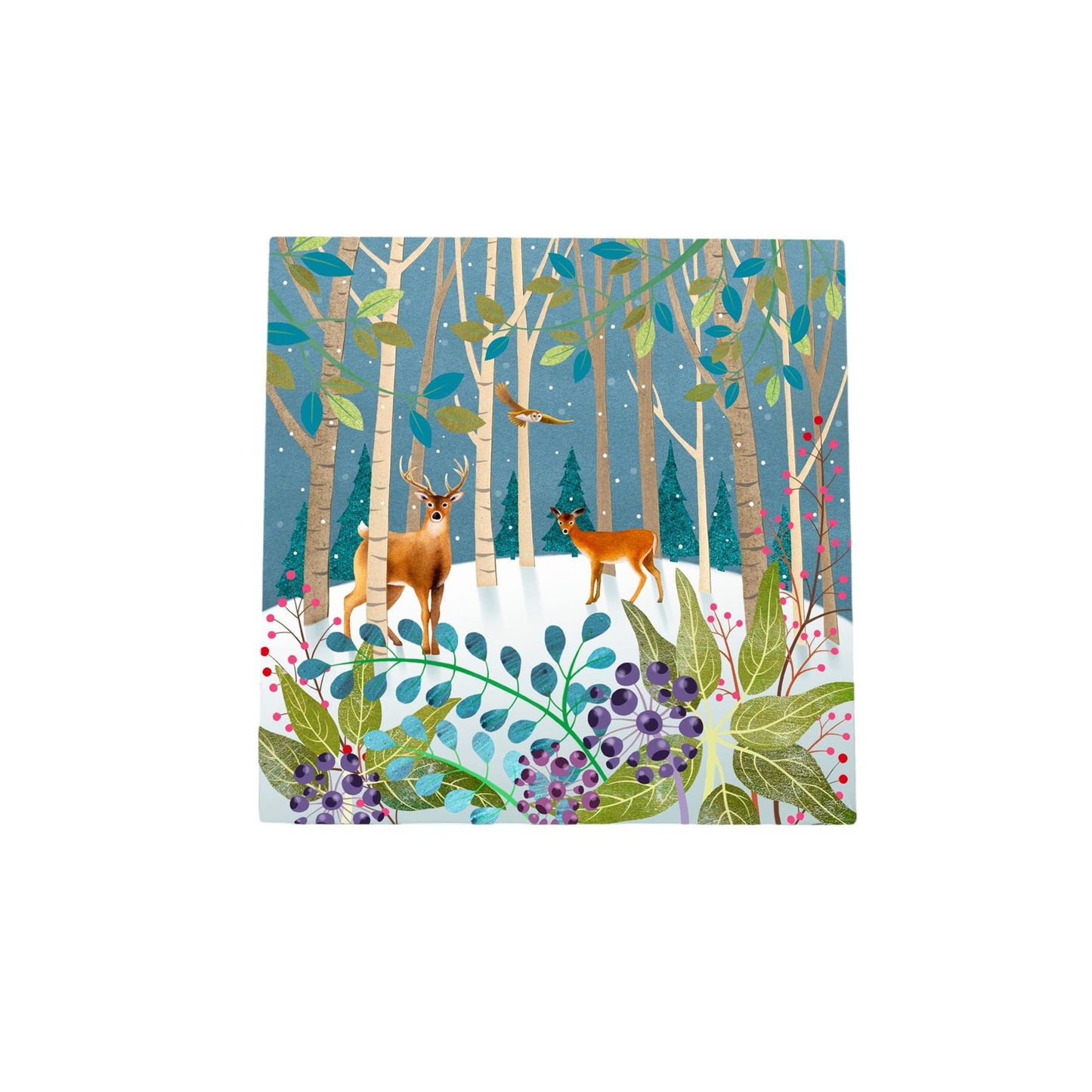 DEER STANDING IN THE WOODS Ceramic Art Tile by S. Jones 20x20 cm - Ready to Hang