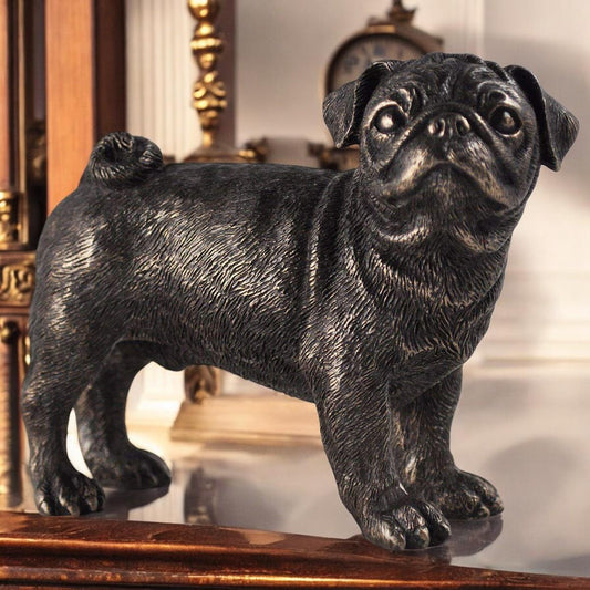 Hand-Cast Bronze Pug Dog Figurine - 9.5cm Resin Sculpture - Collectible Home Decor & Gift-Osiris Craftworks