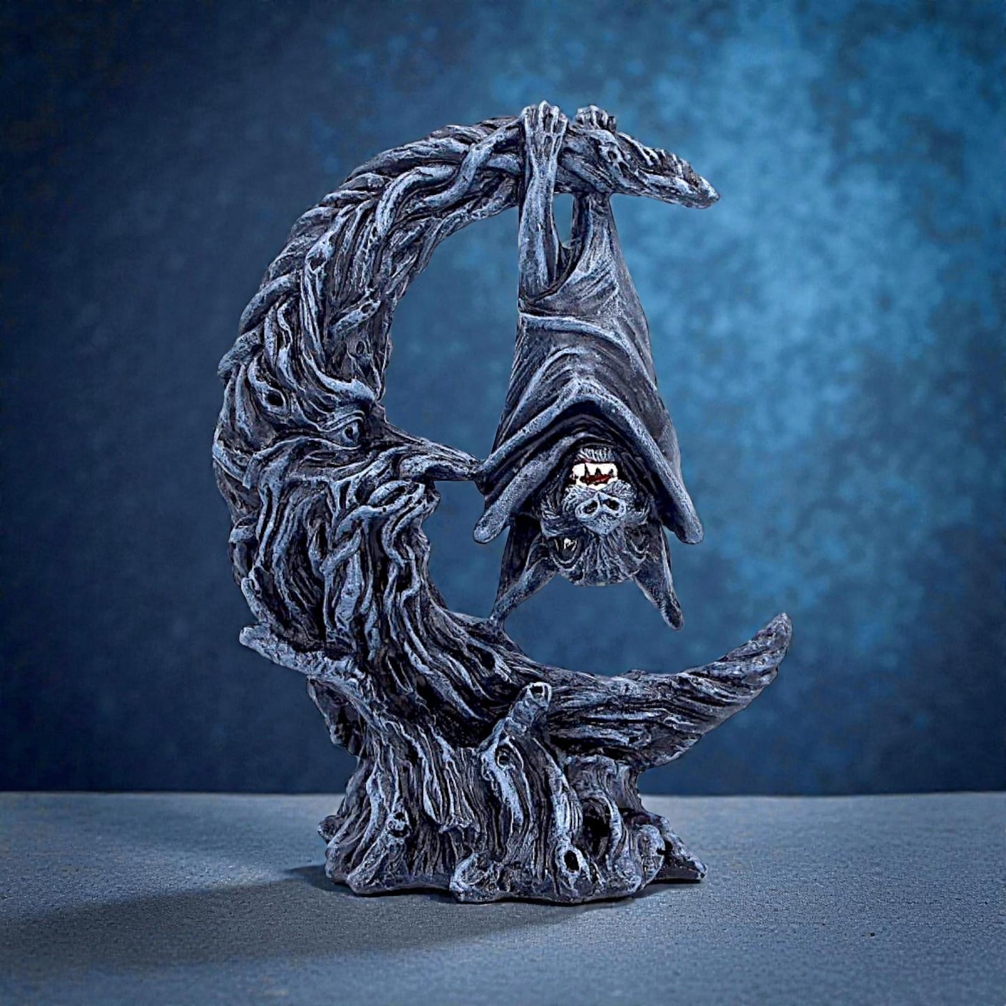 Gothic Bat Moon Figurine Dark Fantasy Decor Crescent Moon Horror Ornament