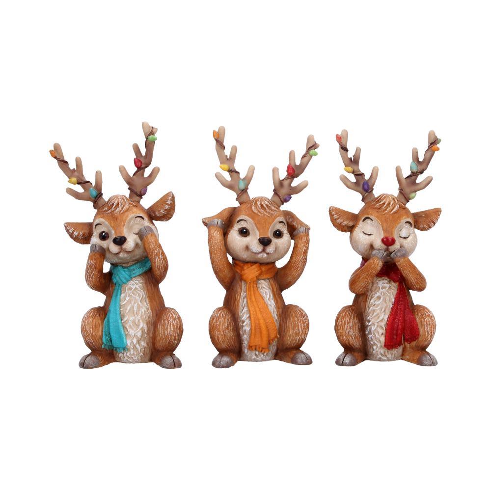 Christmas Reindeer Ornaments Set 3 See Hear Speak No Evil Festive Figures Gifts