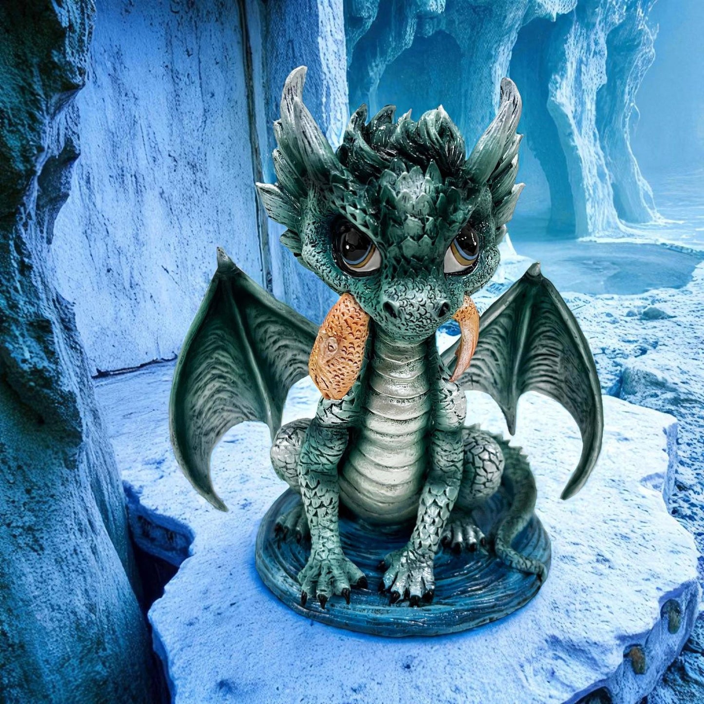 Resin Dragon Figurine 14.5cm Green Cute Baby Dragon Gothic Fantasy Home Decor Gift