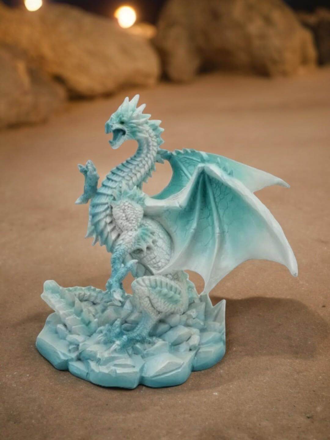 Majestic Ice Dragon Statue - Fantasy Decor - Resin Art Sculpture - Mythical Figurine