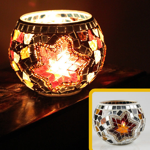 Mosaic glass candle holder