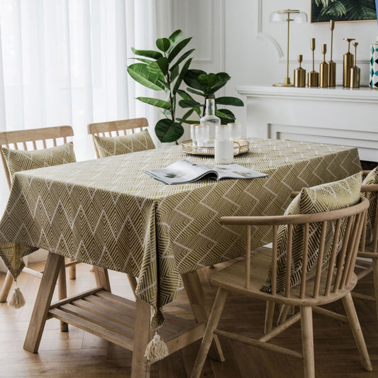 Waterproof Jacquard Tablecloth with Geometric Wave Triangle Pattern - Stylish and Durable Table Cover for Dining Room or Kitchen