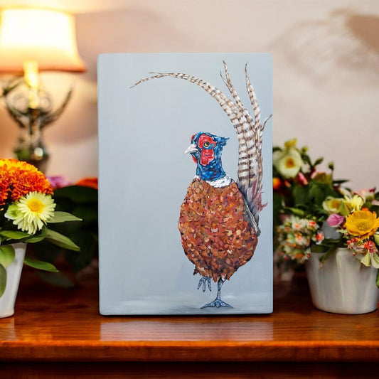 OH PLUCK IT Ceramic Art Tile by Sam Fenner 30x20 cm – Ready to Hang, Quirky Pheasant Design, Unique Home Decor Gift