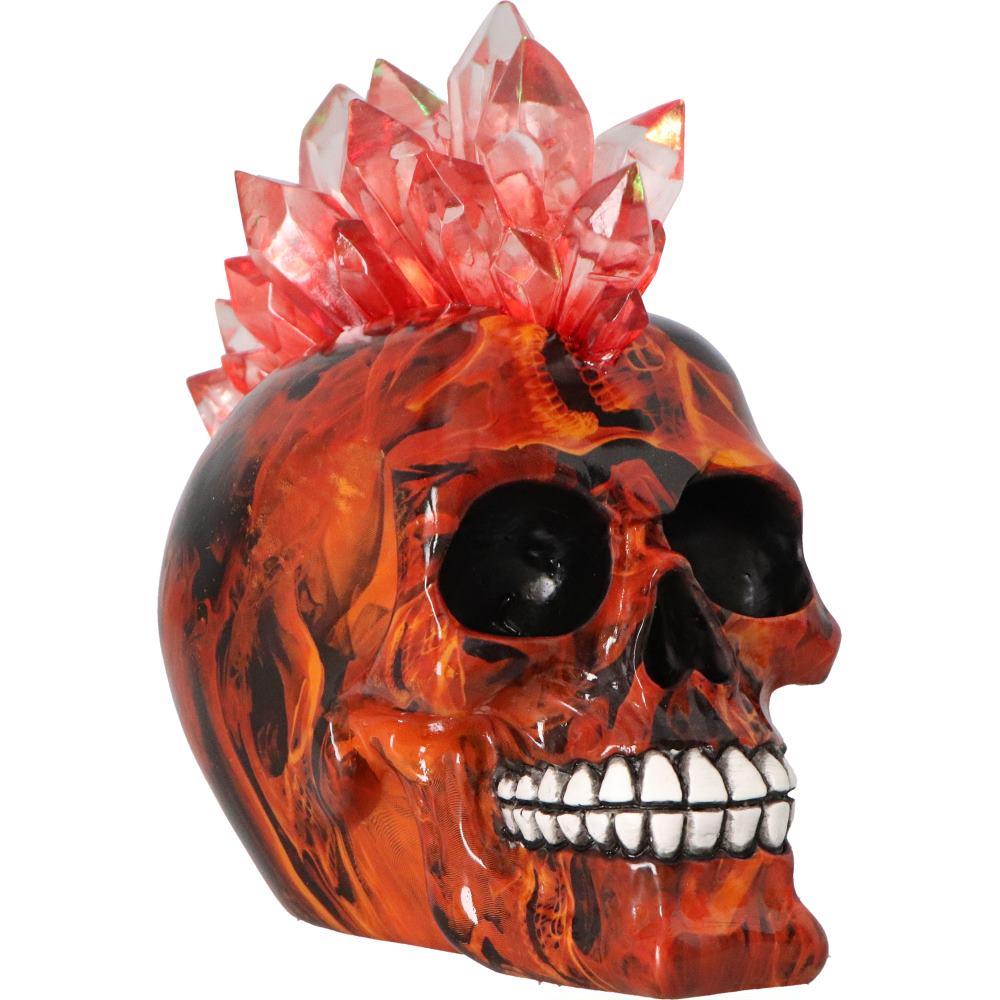 Red Crystal LED Skull with Mohawk Gothic Punk Statue Horror Fantasy Figurine Art
