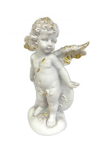 Standing Cherub Angel Figurine | 13.4cm Resin Gold Accent Decor | Baby Angel Statue