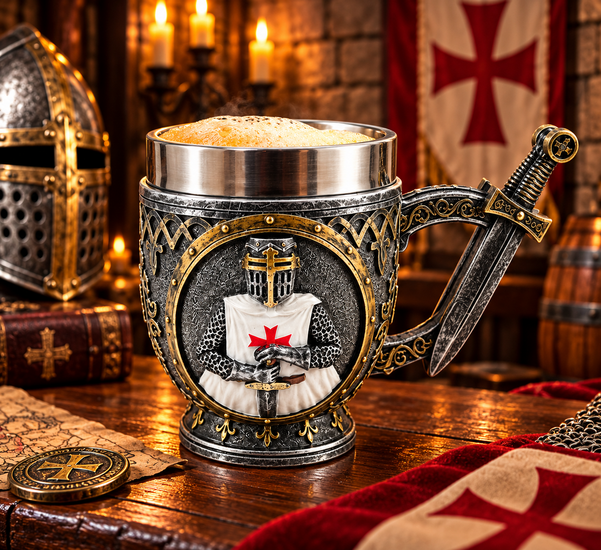 Knights Templar Tankard Medieval Crusader Knight Beer Mug Gothic Gift 15.5cm