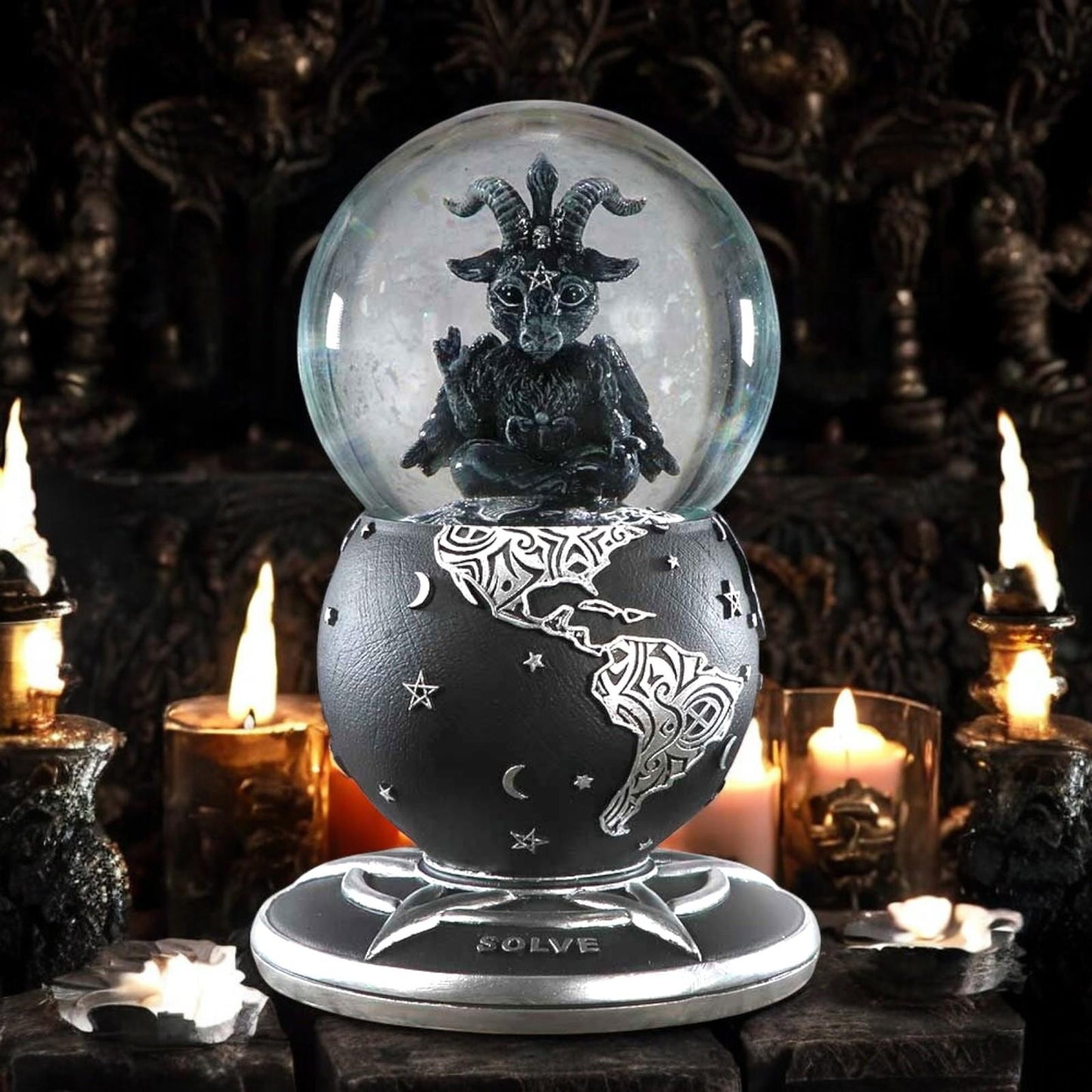 Gothic Baphomet Snow Globe Occult Home Decor Witchcraft Collectible Fantasy Art Decor