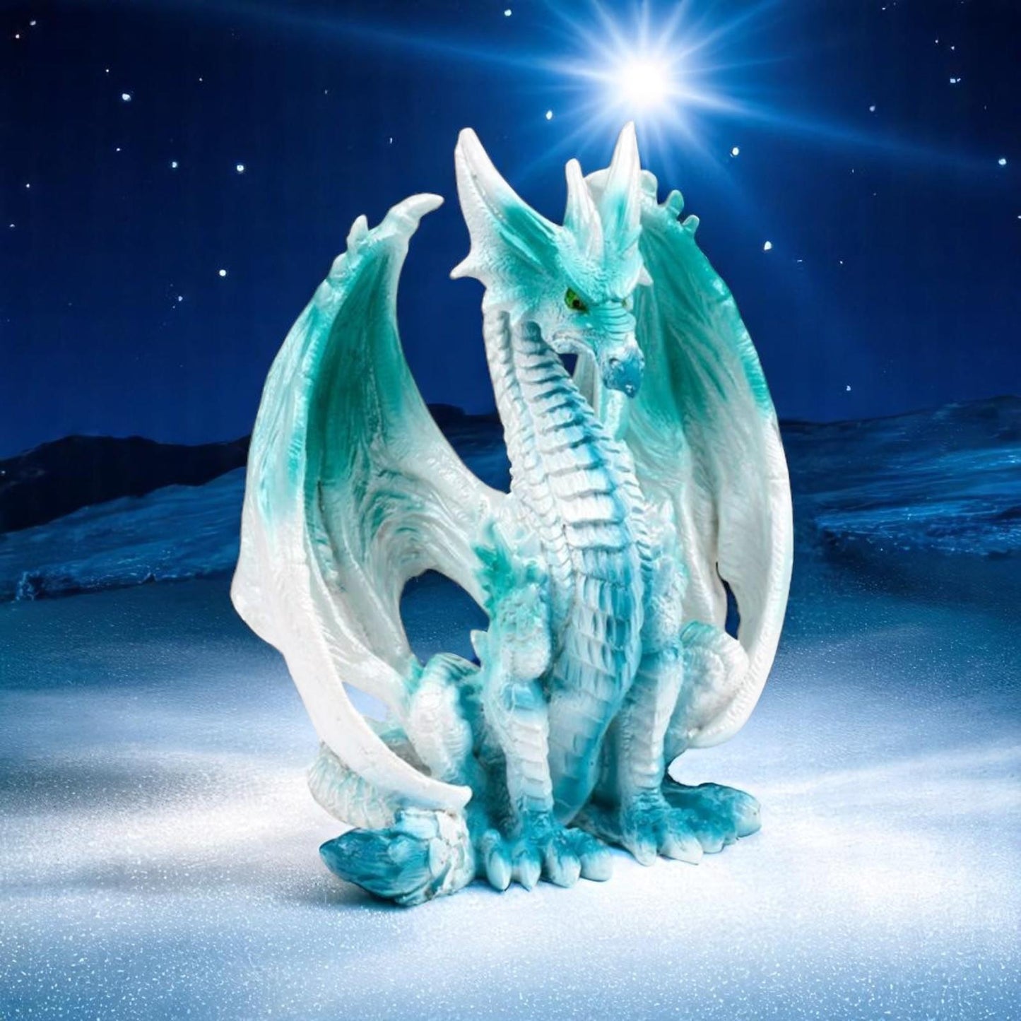 Ice Dragon Figurine 17cm | Frost Fantasy Resin Statue | Blue White Dragon Home Decor Gift