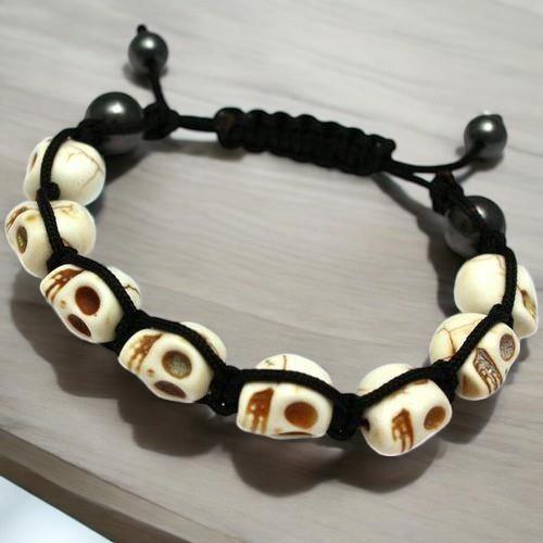 Celtic Beads White Rock Punk Skull Gothic Bracelet Unisex Adjustable Handmade