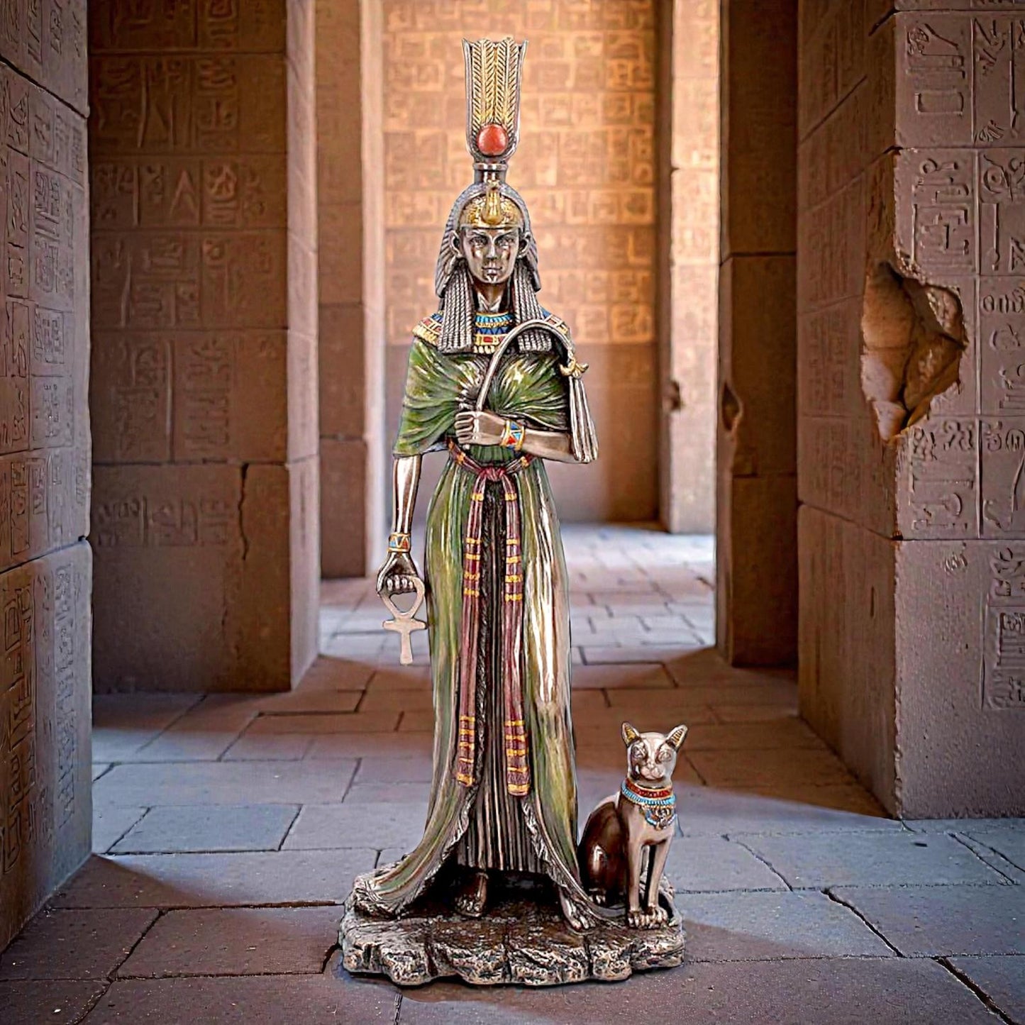 Ancient Egyptian Queen Statue Nefertari Royal Cat Ornament Mythology Decor