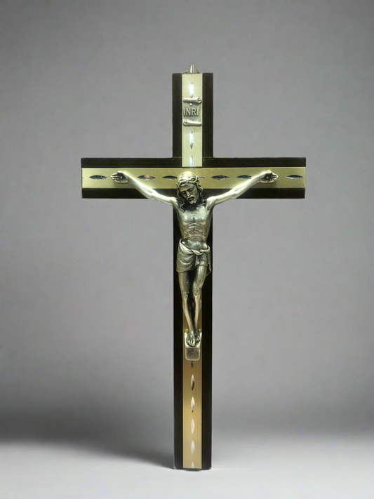 Intricately Designed Dark Wood Hanging Cross: A Timeless Piece of Religious Art for Your Living Space