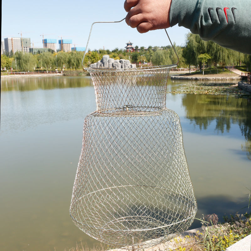 Steel Wire Fish Protection Folding Basket Net Pocket Put Metal Stainless Cage Woven