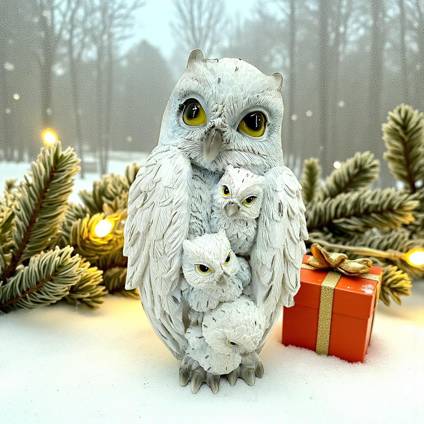 Whimsical Owl and Babies Figurine Woodland Wiccan Alter Statue Animal Lovers