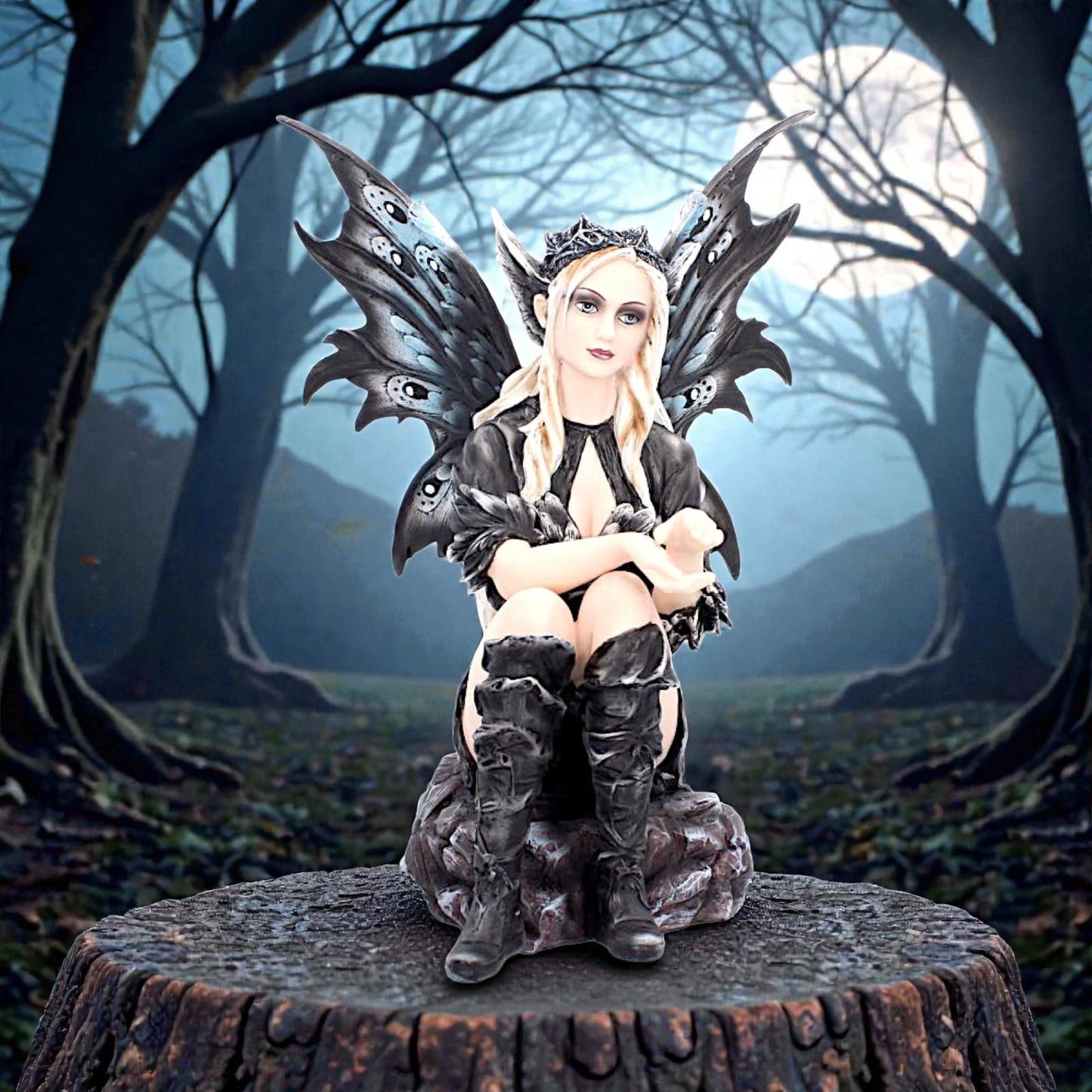 Dark Fantasy Fairy Ornament Gothic Enchantress Figurine Black Wing Collectible