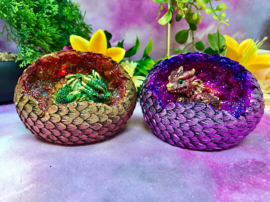 Magical Dragon Egg LED Light Sculptures - Enchanting Pair, Color-Changing, Handcrafted Resin Fantasy Statues, Home Decor Collectibles