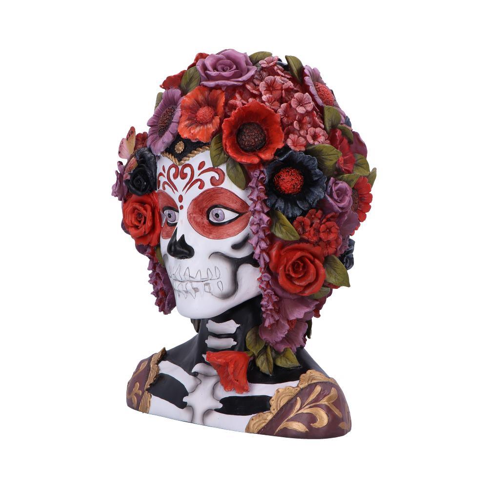 Gothic Festival Skeleton Bust Day of the Dead Sugar Skull Figurine with Flower Crown