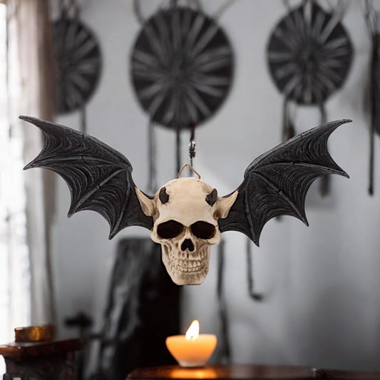 Gothic Devil Bat Skull Wall Plaque Occult Altar Witchcraft Halloween Decoration 27 cm