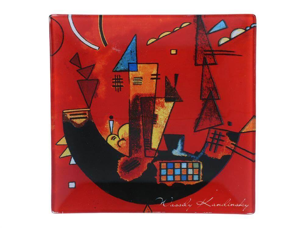 Assiette en verre artistique vibrante de Wassily Kandinsky - Assiette décorative abstraite 13x13cm - Décoration d'intérieur inspirée de l'art moderne