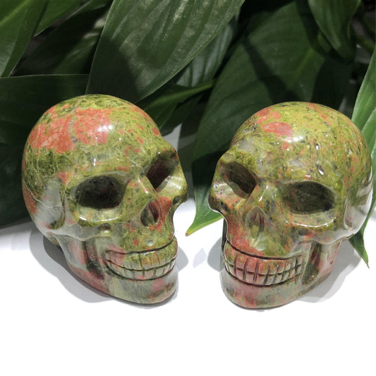 Natural Unakite Crystal Skull Figurine - Hand-Carved 2-Inch Gemstone Ornament, Perfect for Collection, Decor, or Unique Gift